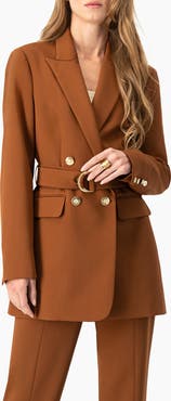 IVONNE Double-Breasted Wrap Blazer with Waist Tie