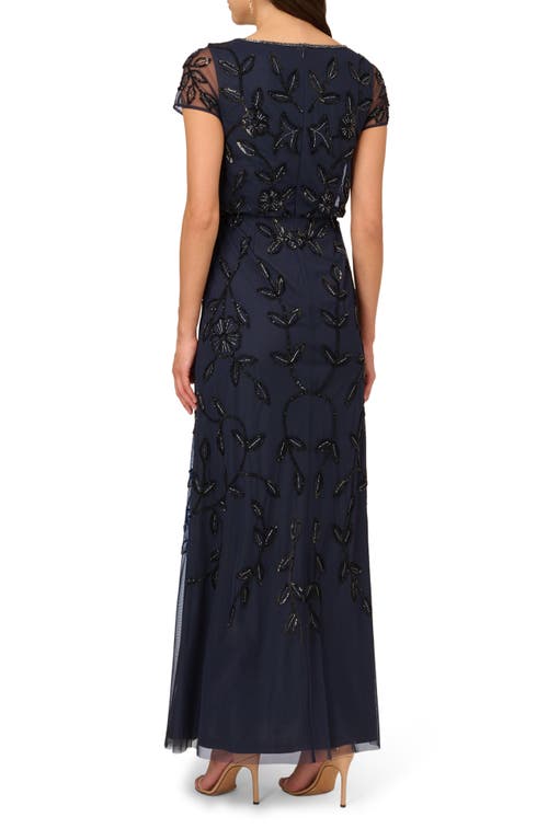 Adrianna Papell Blouson Beaded Gown In Blue