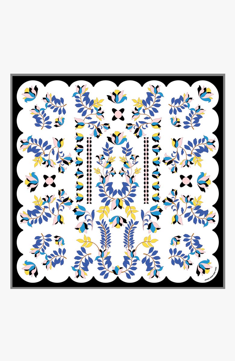 Jessie Zhao New York Double Sided Silk Scarf Floral Parade, Alternate, color, White