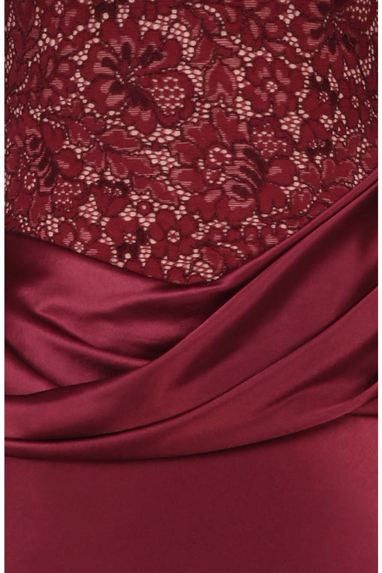 Yasmeen Long Sleeve Lace & Satin Gown, Alternate, color, CABERNET