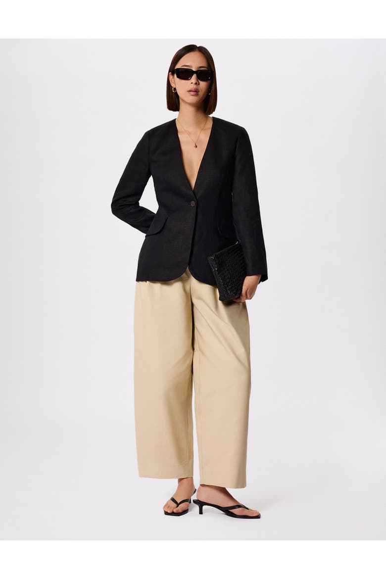 Collarless Linen Blazer, Alternate, color, Black