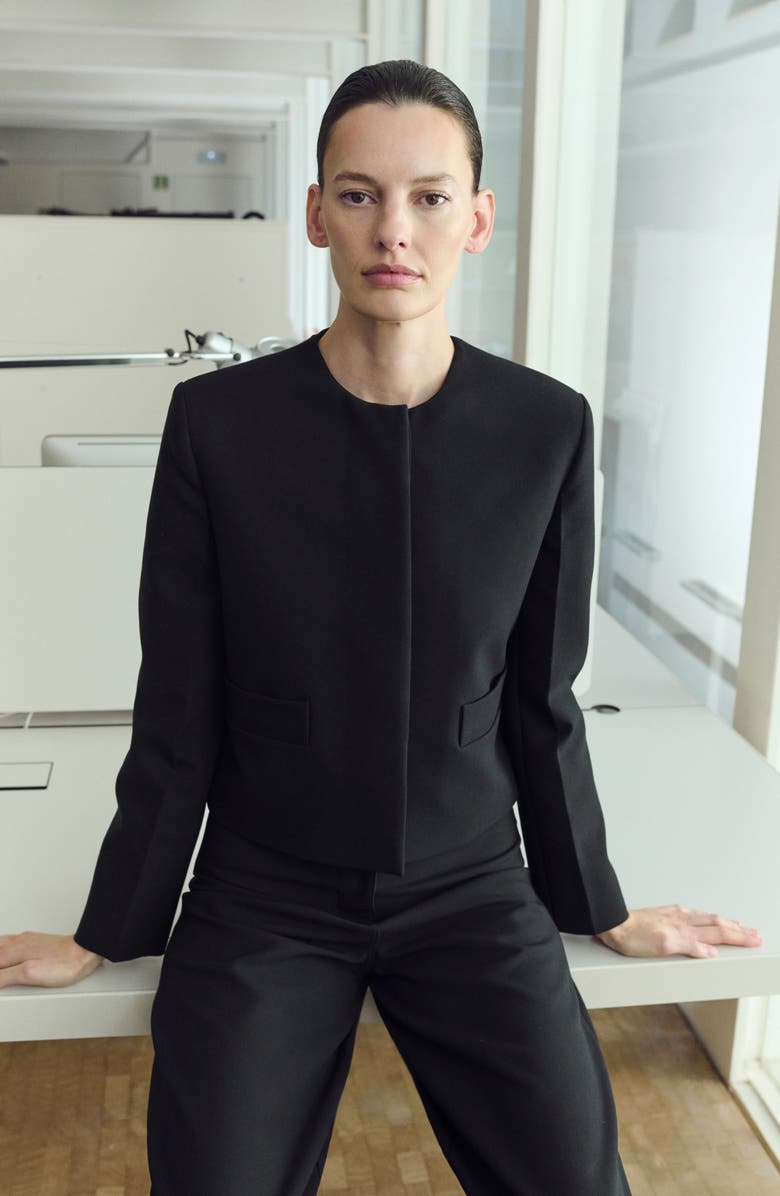 MANGO Americana Louis Collarless Jacket, Alternate, color, Black