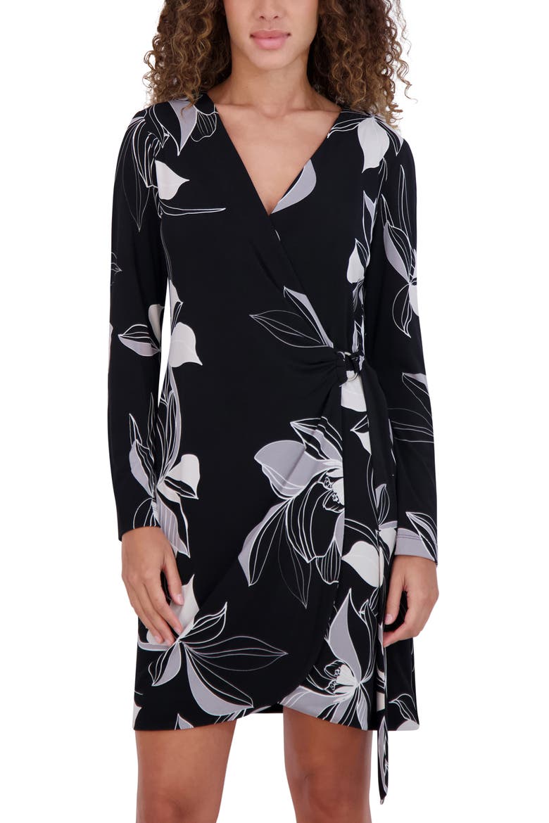 Long Sleeve Wrap Dress, Alternate, color, BLACK MULTI