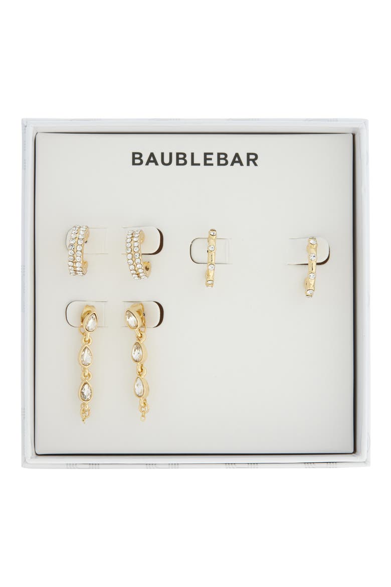 Set of 3 Hoop & Front/Back Earrings, Main, color, GOLD