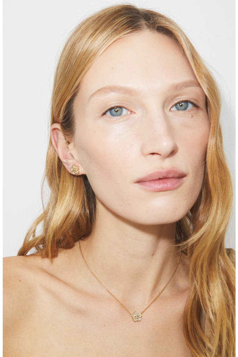 Forget Me Not Pavé Stud Earrings, Alternate, color, TORY GOLD / CRYSTAL