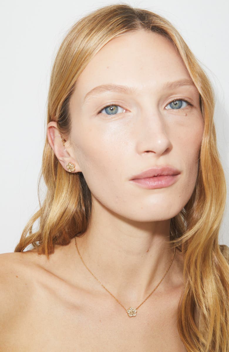 Tory Burch Forget Me Not Pavé Stud Earrings, Alternate, color, Tory Gold / Crystal