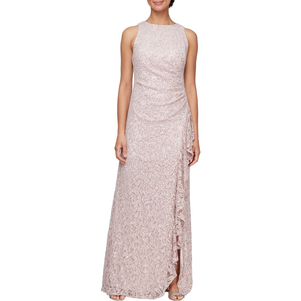 ALEX EVENINGS ALEX EVENINGS RUFFLE SEQUIN LACE GOWN