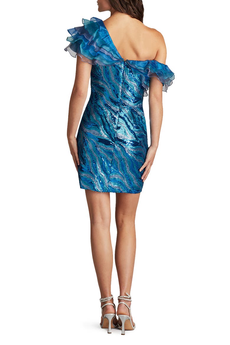 Sequin One-Shoulder Sheath Cocktail Dress, Alternate, color, MEDITERRANEA