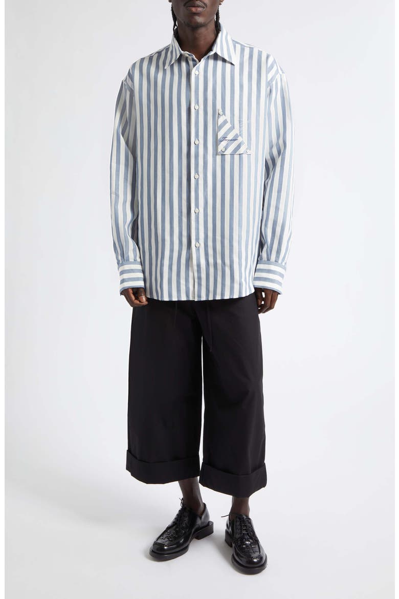 La Chemise Voilier Stripe Cotton & Linen Button-Up Shirt, Alternate, color, JACQUARD STRIPES BLUE