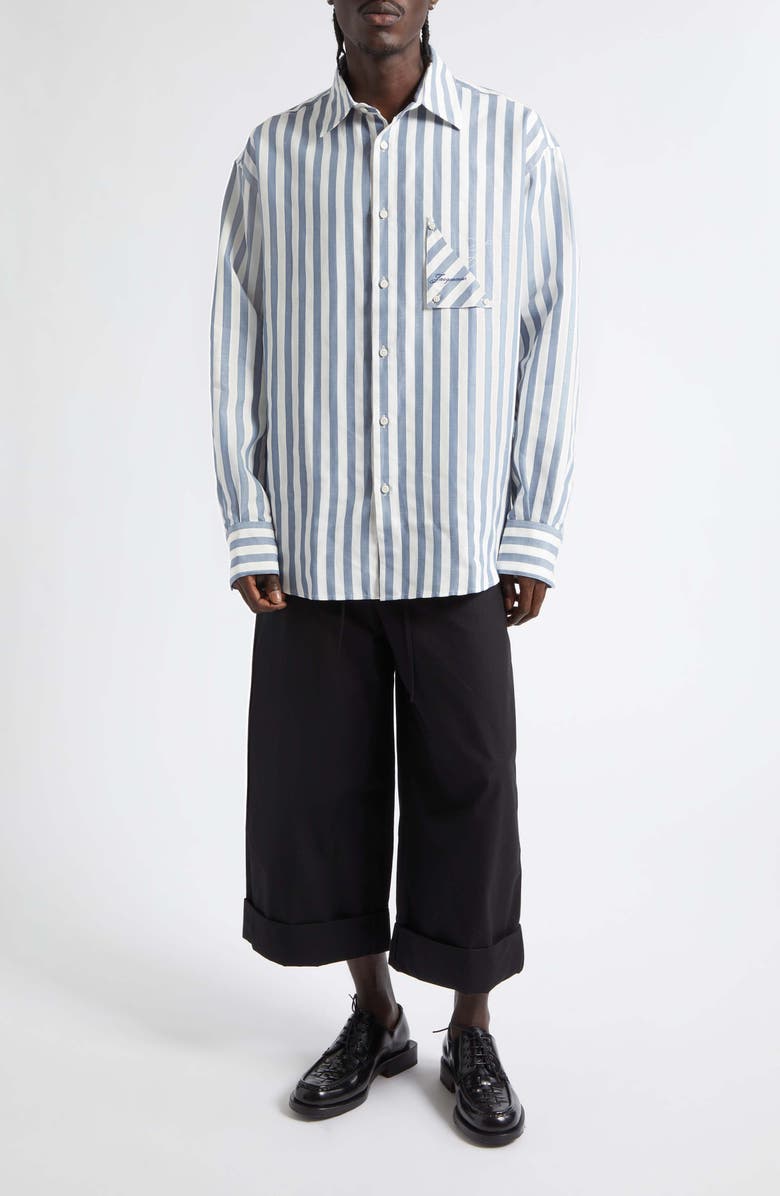 Jacquemus La Chemise Voilier Stripe Cotton & Linen Button-Up Shirt, Alternate, color, Jacquard Stripes Blue