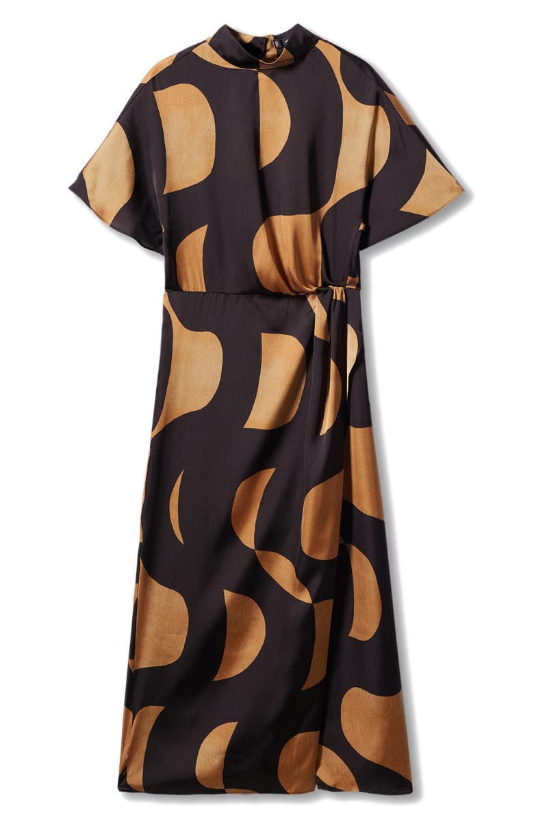 MANGO Geo Print Mock Neck Satin Dress, Alternate, color,