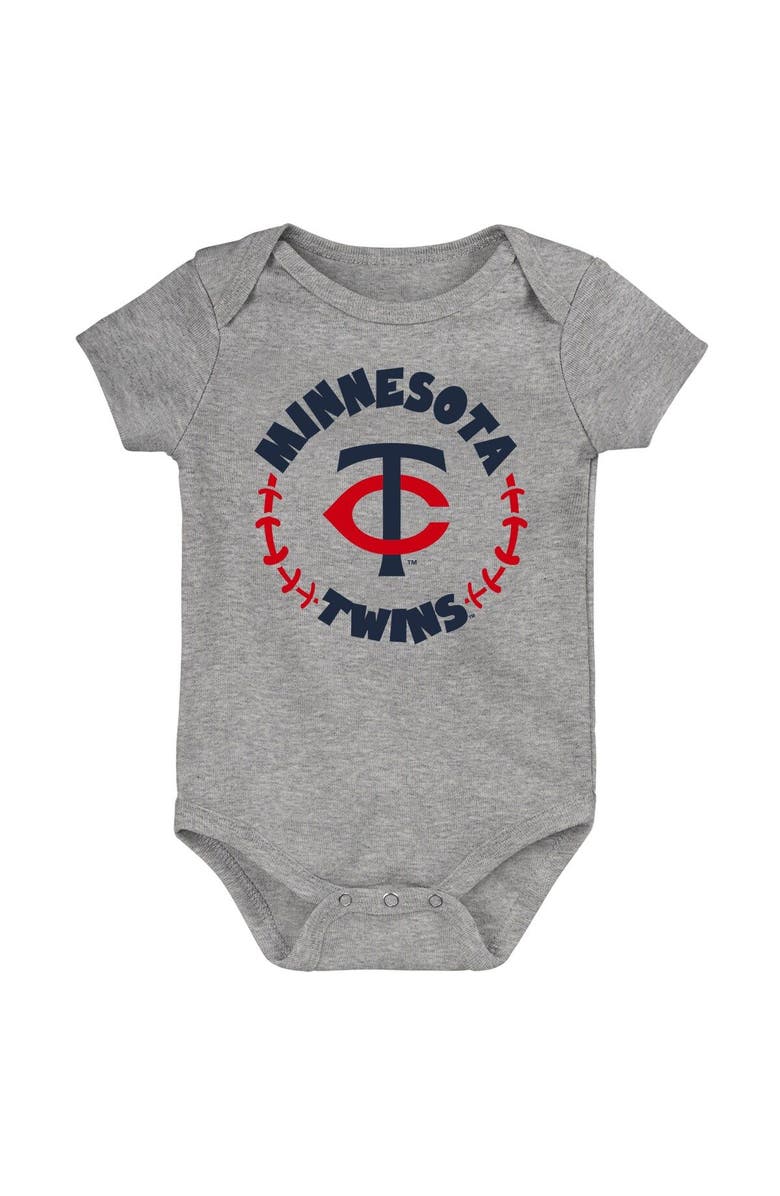 Outerstuff Newborn & Infant Navy/White/Heather Gray Minnesota Twins Biggest Little Fan 3-Pack Bodysuit Set, Alternate, color, 