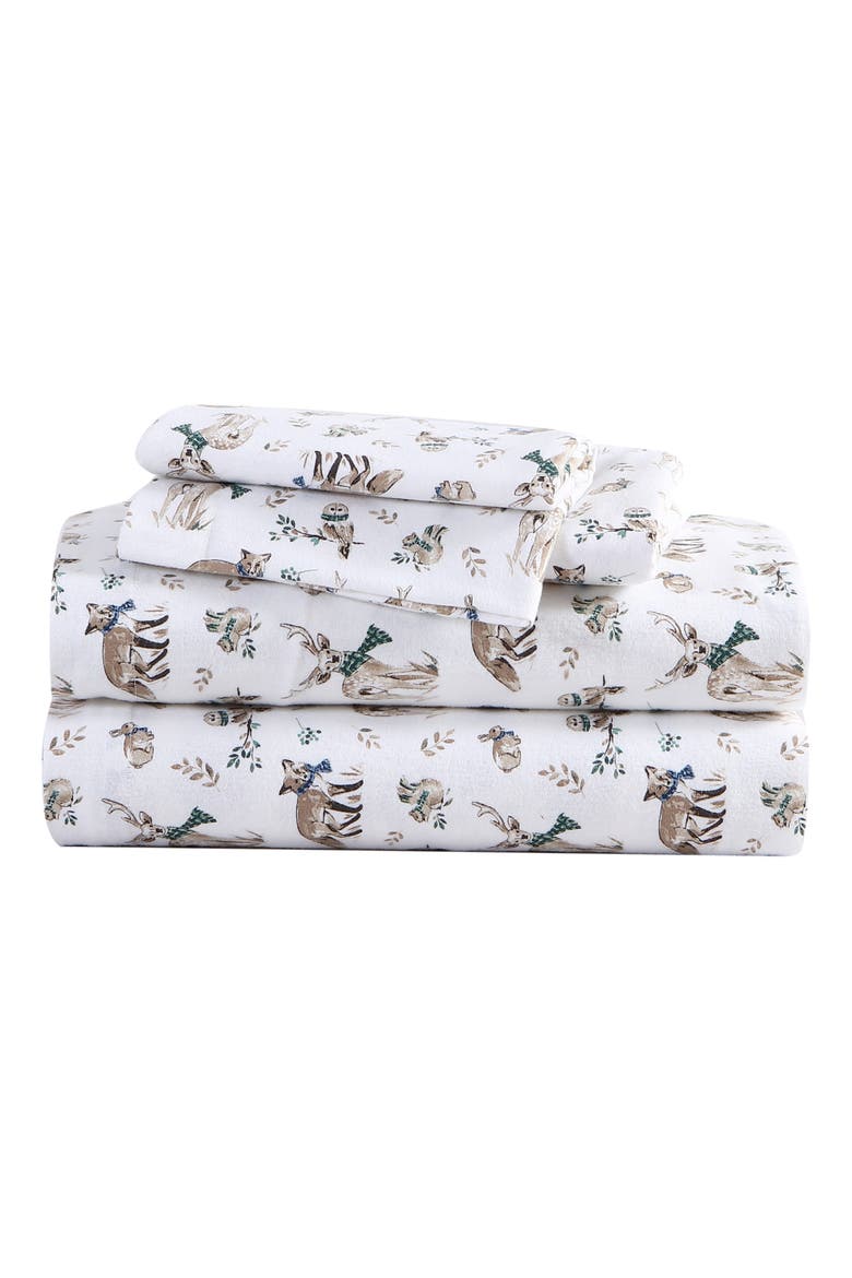 Woodland Friends Cotton Flannel Sheet Set, Main, color, WHITE
