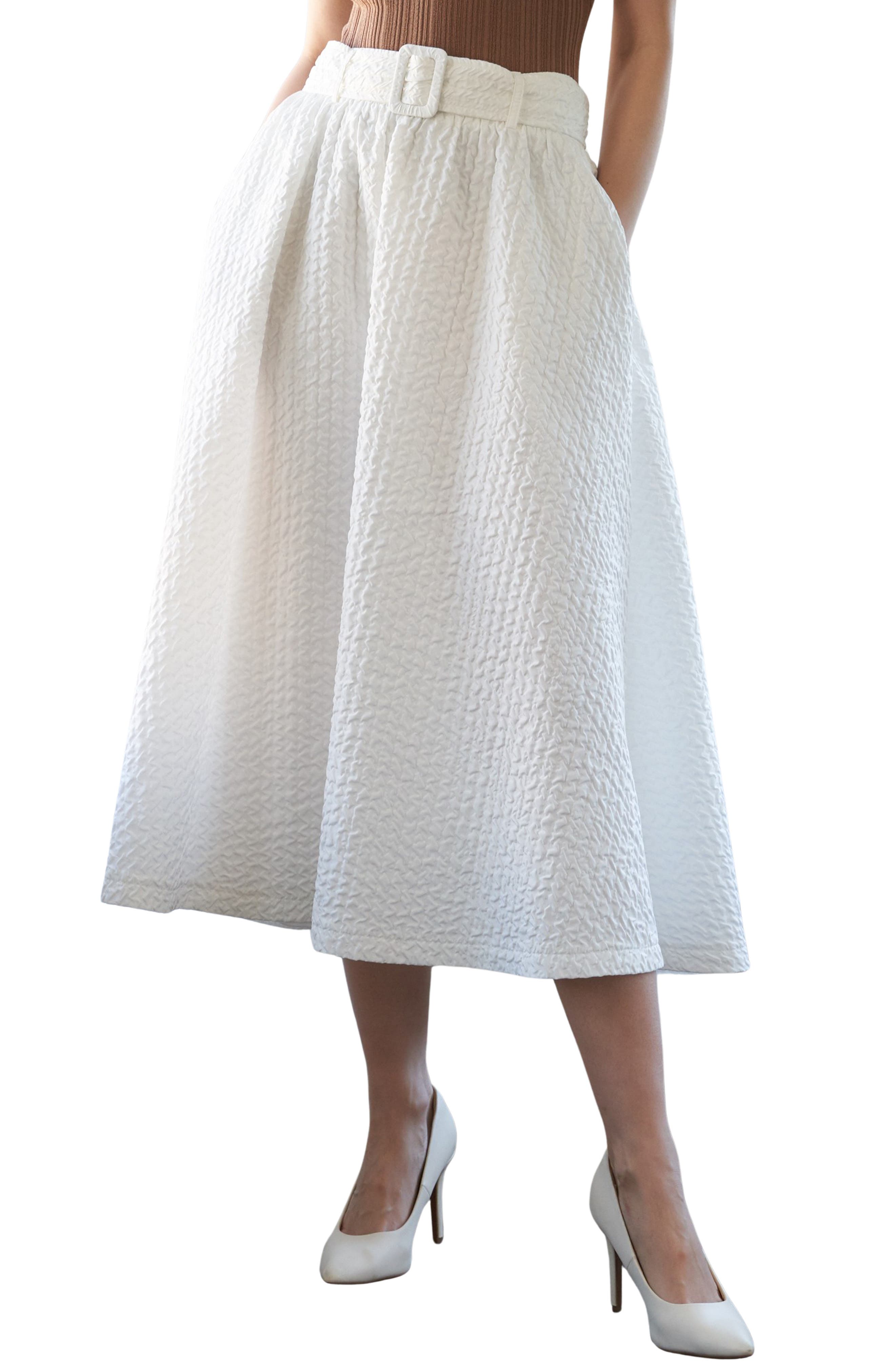 FREEMARKET Belted Textured Midi Skirt