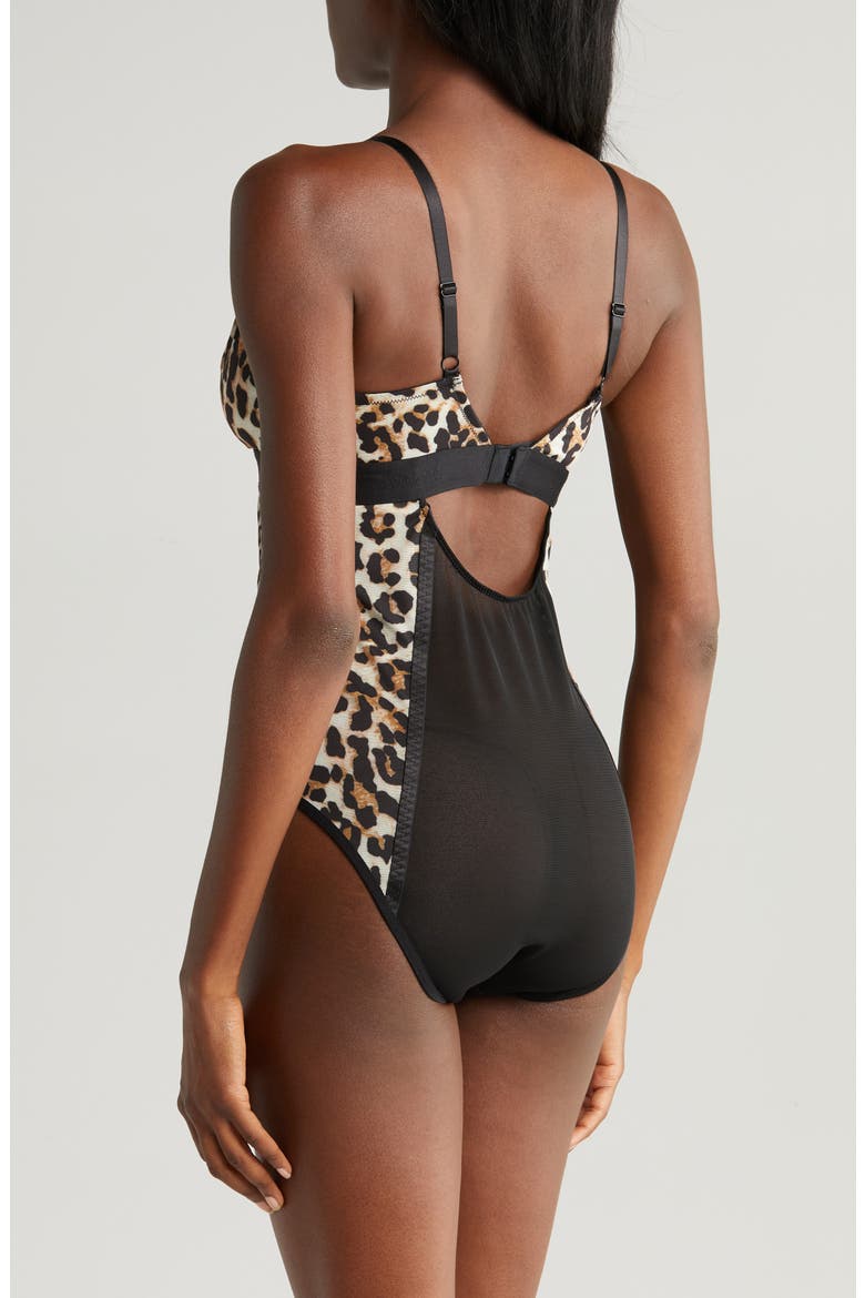 Leopard Print Mesh Bodysuit, Alternate, color, BROWN