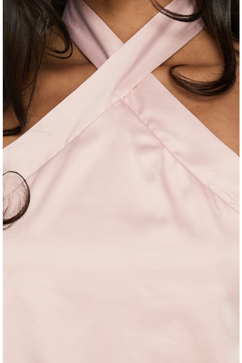 Sparkler Ruched Satin Arrowneck Minidress, Alternate, color, PINK