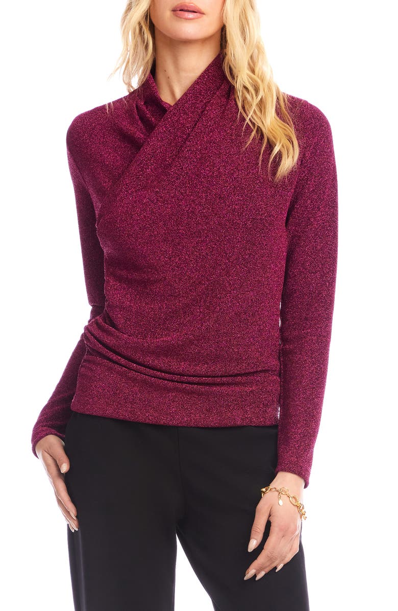 Karen Kane Metallic Knit Crossover Neck Top, Main, color, Magenta
