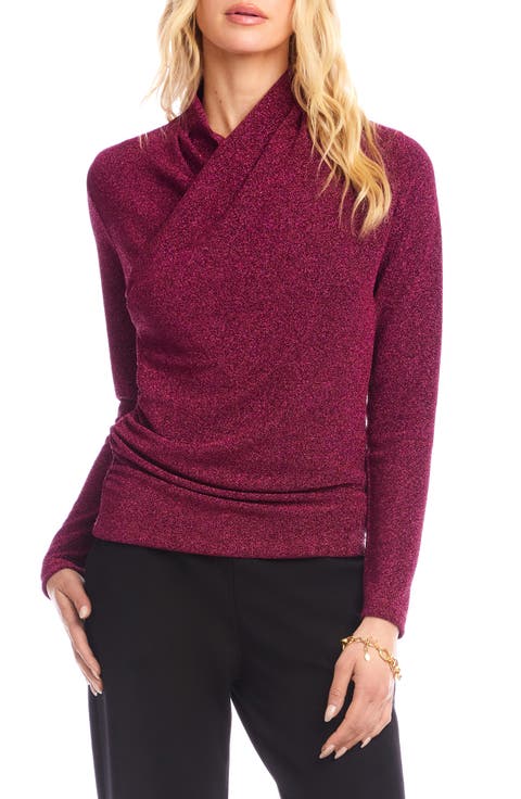 Metallic Knit Crossover Neck Top (Regular & Petite)
