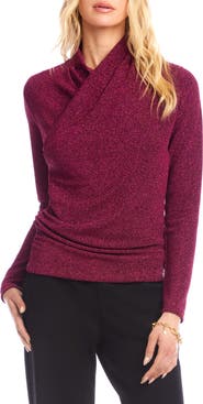 Karen Kane Metallic Knit Crossover Neck Top