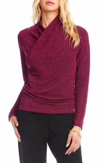 Metallic Knit Crossover Neck Top