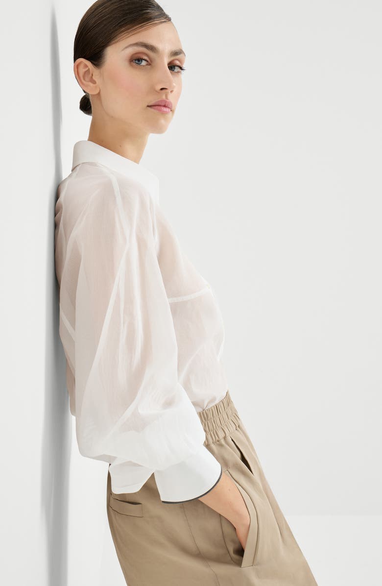 Brunello Cucinelli Striped organza shirt, Alternate, color, White