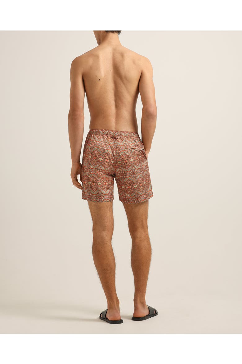 Bulldog Drawcord  Mid Length Paisley Carnival Swim Shorts, Alternate, color, Vermillion