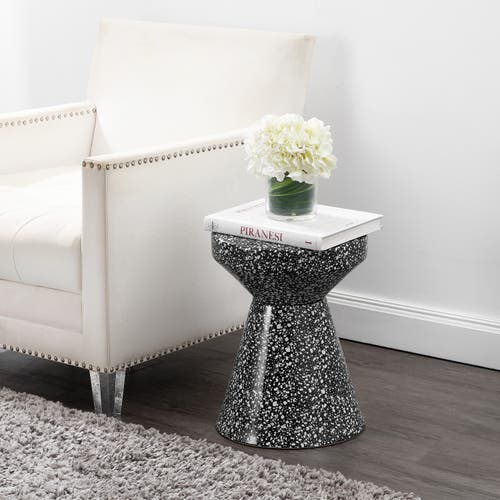 Jonathan Y Xenia 17.75" Modern Bohemian Terrazzo Indoor/outdoor Drum Accent Table In Black/white