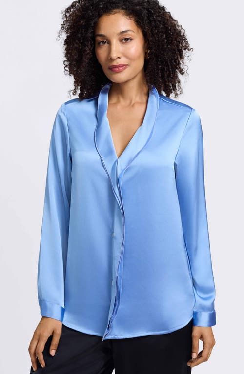 Foxcroft Rosale Ruffle Placket Button-up Shirt In Blue