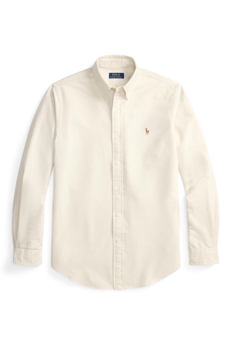 Polo Ralph Lauren The Iconic Solid Cotton Button-Down Oxford Shirt, Alternate, color, Basic Sand