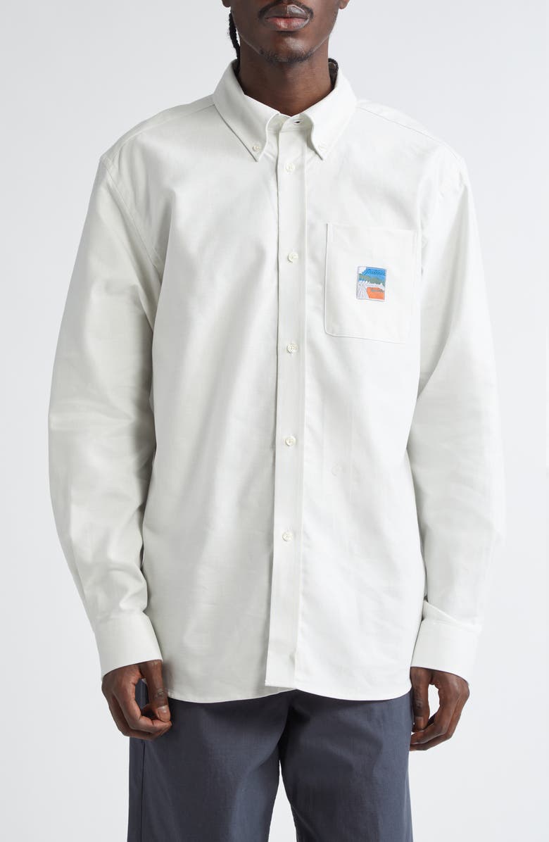 PALMES Deuce Organic Cotton Button-Down Oxford Shirt, Main, color, Light Blue Stripe