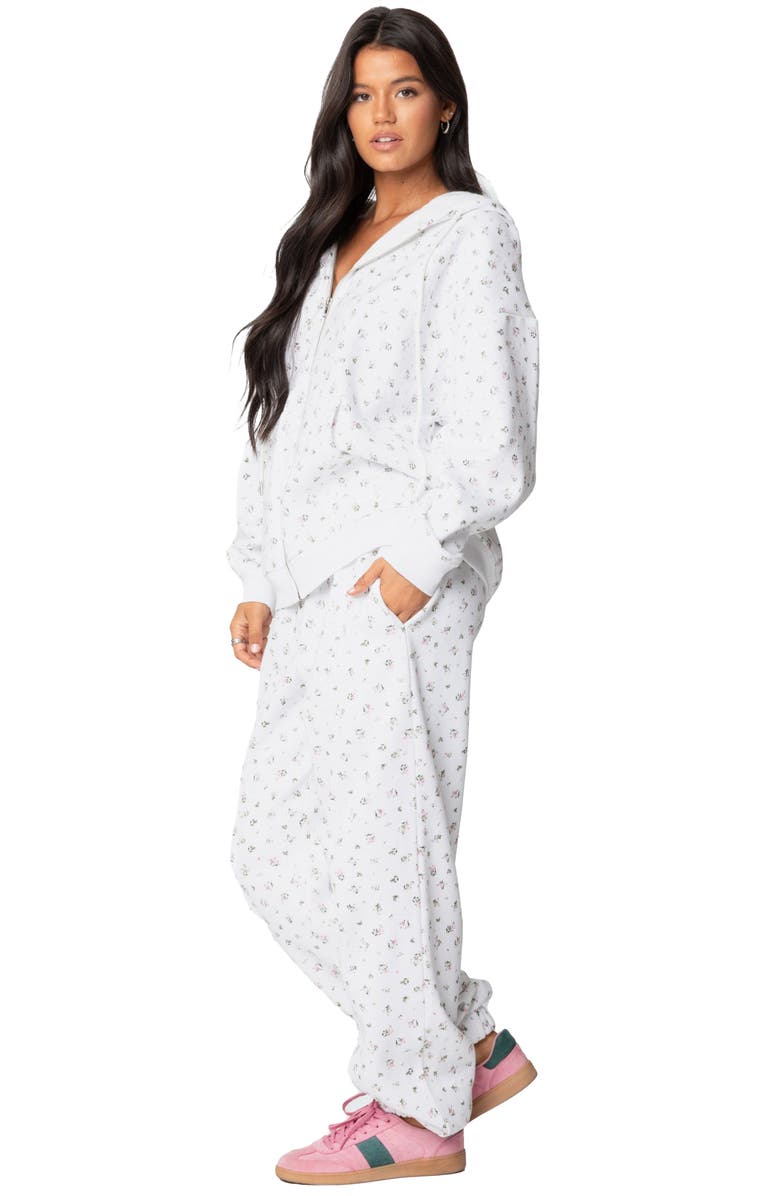 EDIKTED Bouquet Oversize Front Zip Cotton Blend Hoodie, Alternate, color, Cream