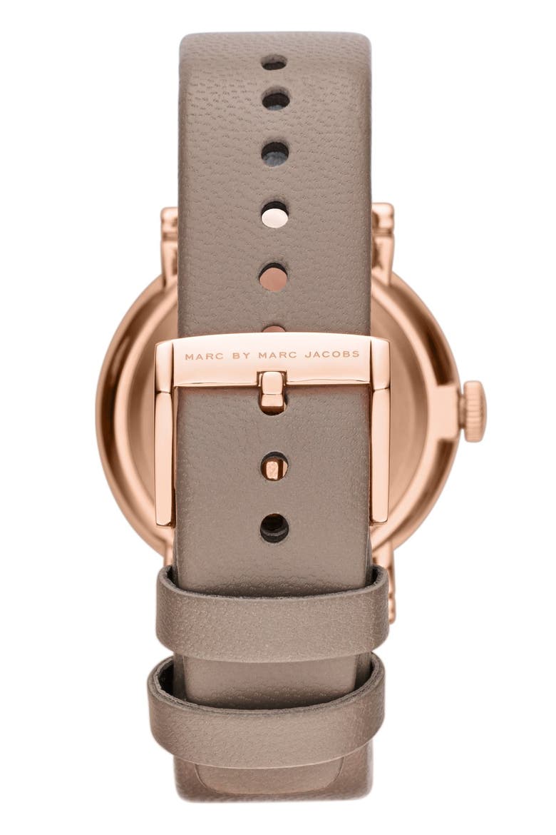 'Baker' Leather Strap Watch, 37mm, Alternate, color, GREY/ ROSE GOLD
