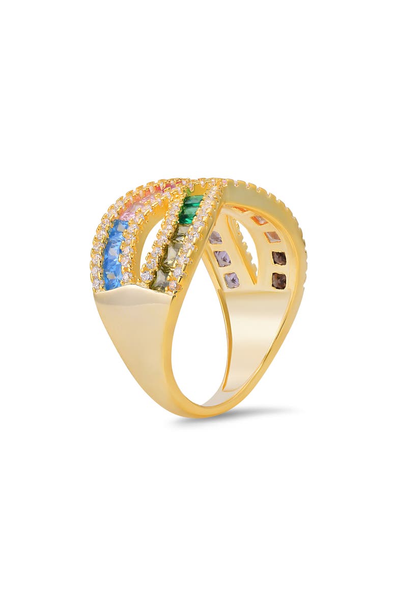 Multicolor Cubic Zirconia Crossover Band Ring, Alternate, color, GOLD
