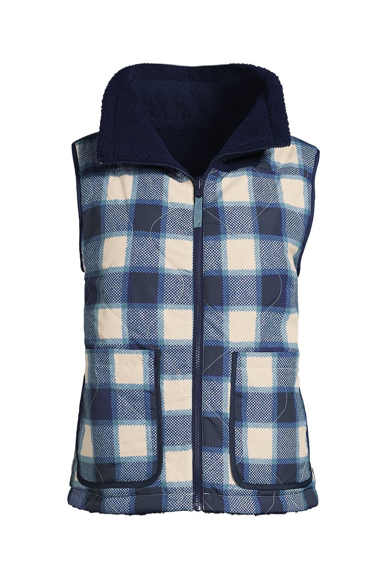 High Pile Fleece Reversible Mixed Media Vest, Alternate, color, Navy/Navy Check