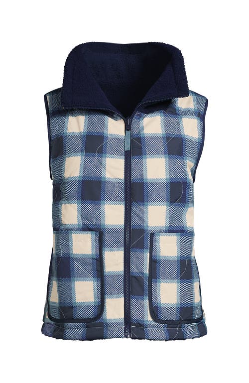 Lands' End Plus Size High Pile Fleece Reversible Mixed Media Vest In Animal Print