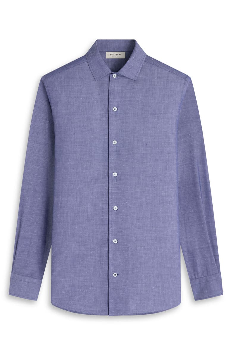 Bugatchi Axel Shaped Fit Cotton Blend Button-Up Shirt, Alternate, color, Indigo