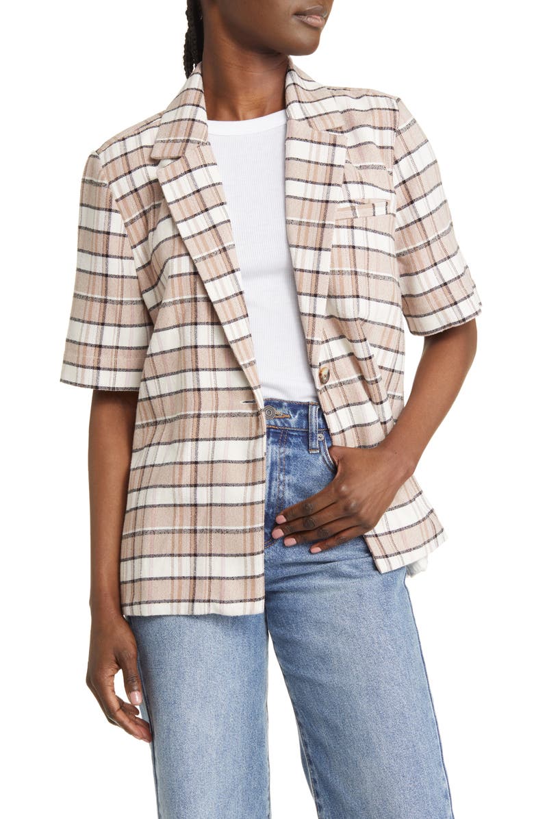 Treasure & Bond Plaid Short Sleeve Blazer, Main, color,