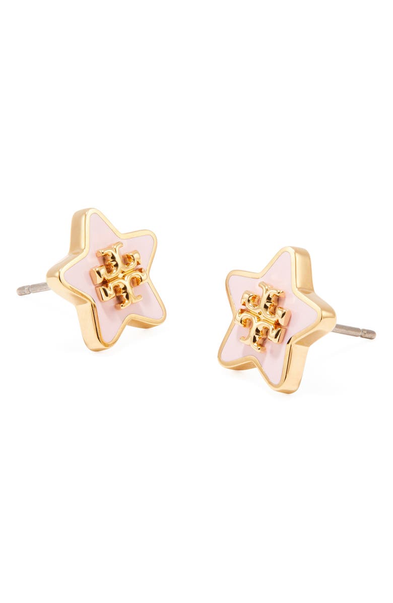 Tory Burch Kira Star Stud Earrings, Alternate, color, Tory Gold / Pink Snow