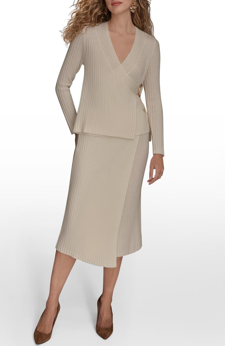 Donna Karan New York Rib Merino Wool Wrap Sweater, Alternate, color, Ivory