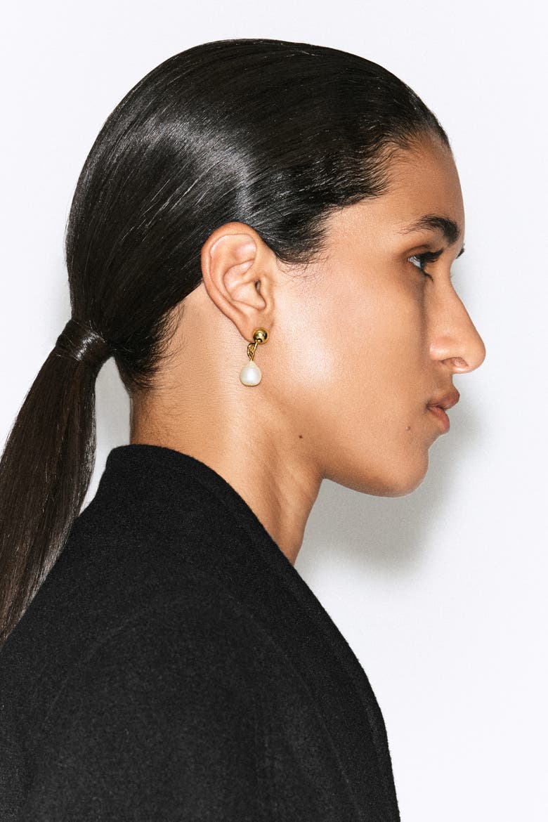 Freshwater Pearl Drop Earrings, Alternate, color, GOLD