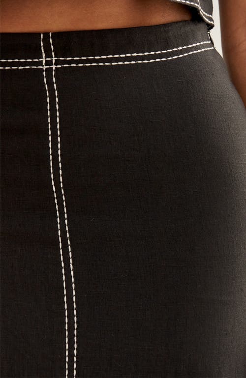 Crescent Embroidered Contrast Stitch Linen Maxi Skirt
