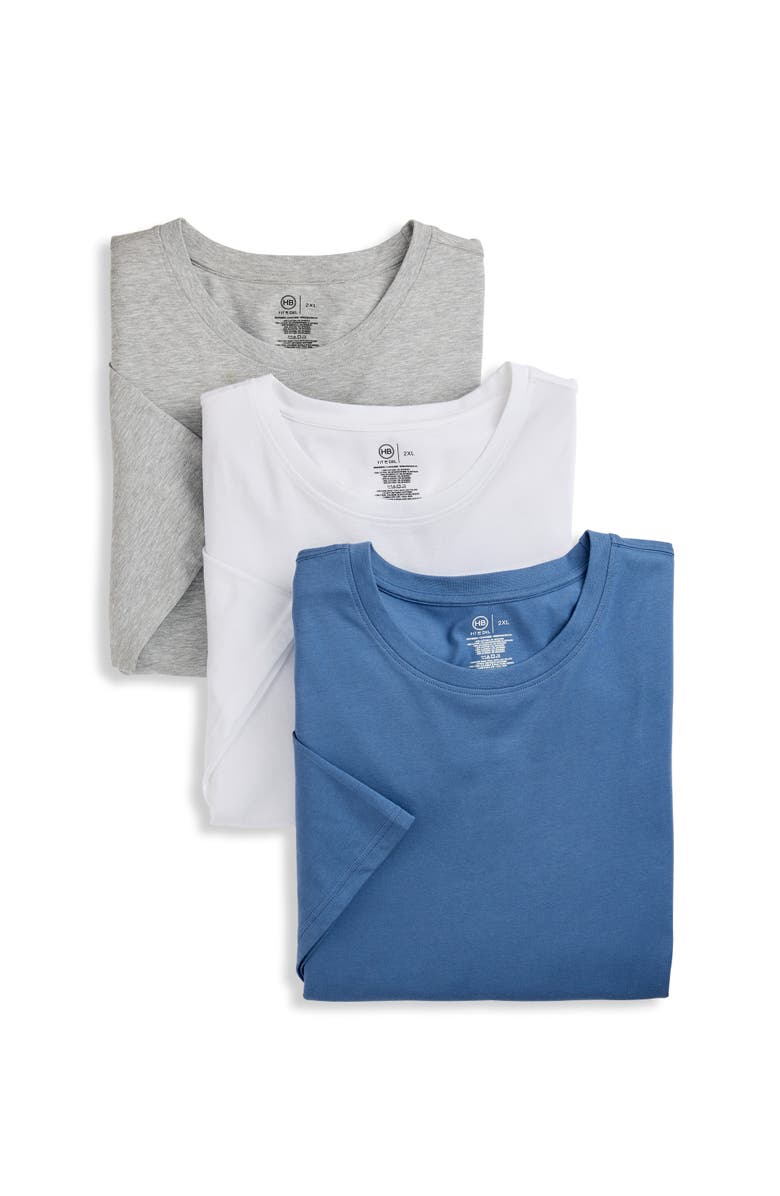 Harbor Bay by DXL Big & Tall 3 pk Active Stretch Crewneck T-Shirts, Main, color, Moonlight Blue