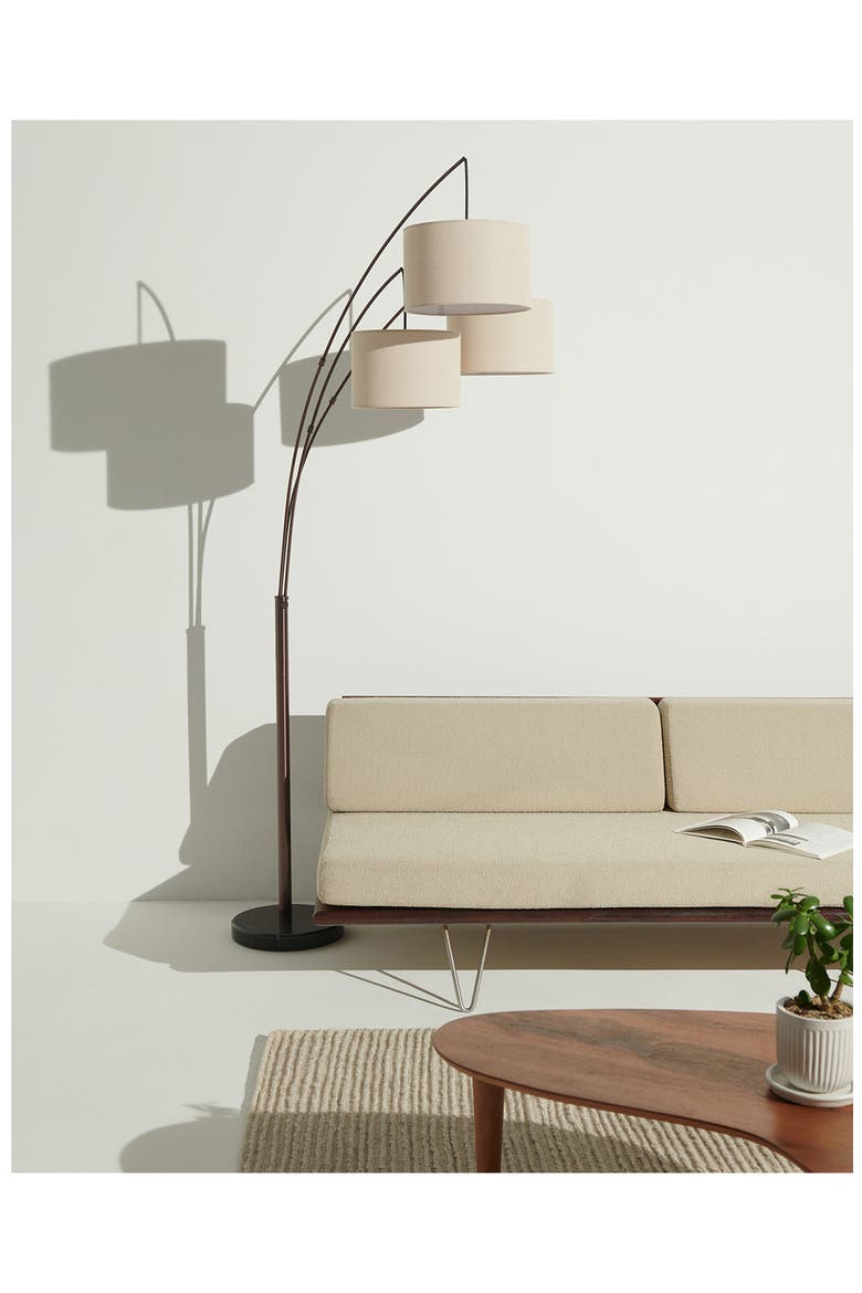 Trilage 84" Adjustable Tall LED Floor Lamp with 3 Fabric Drum Shades, Bulbs Included, Alternate, color, BRONZE