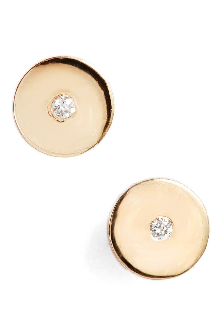 Round Disc Center Diamond Stud Earrings, Main, color, YELLOW GOLD