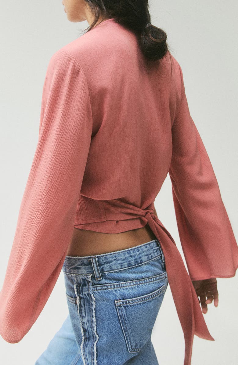 MANGO TEEN Long Sleeve Wrap Front Top, Alternate, color, Pink