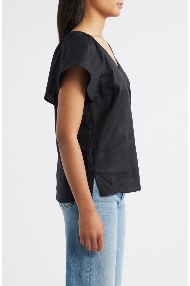 Coastalina Flutter Sleeve Linen Top, Alternate, color, BLACK
