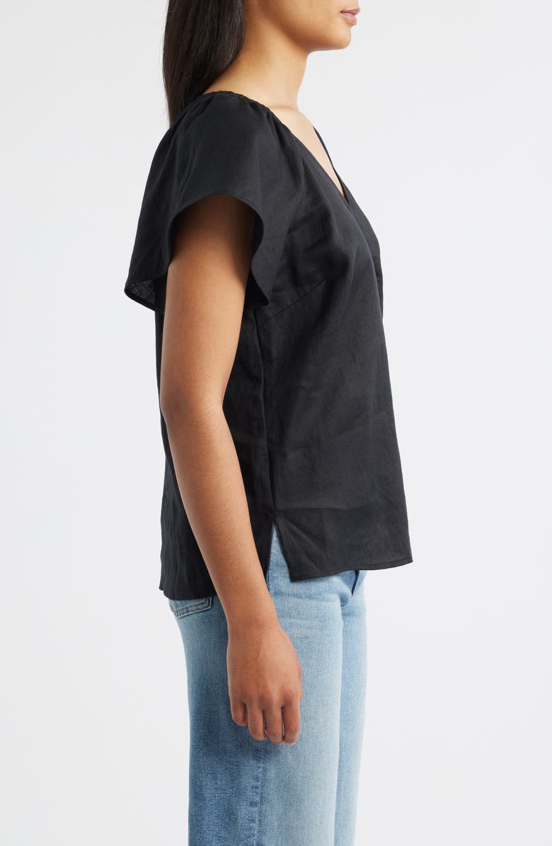 Tommy Bahama Coastalina Flutter Sleeve Linen Top, Alternate, color, Black