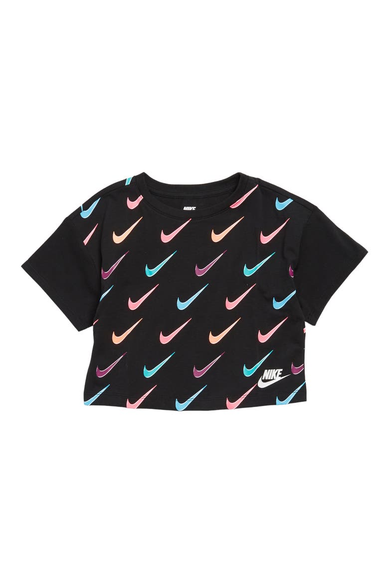 Kids' Icon Cotton Crop T-Shirt, Main, color, BLACK