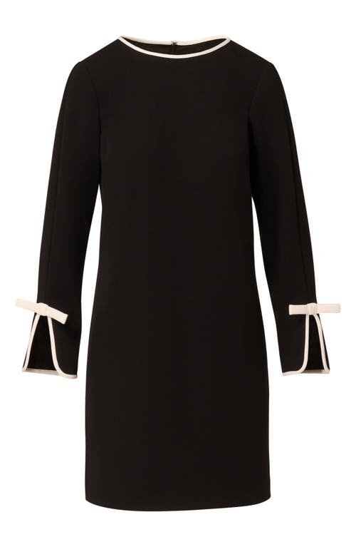 Adrianna Papell Long Sleeve Contrast Trim Crepe Dress In Black