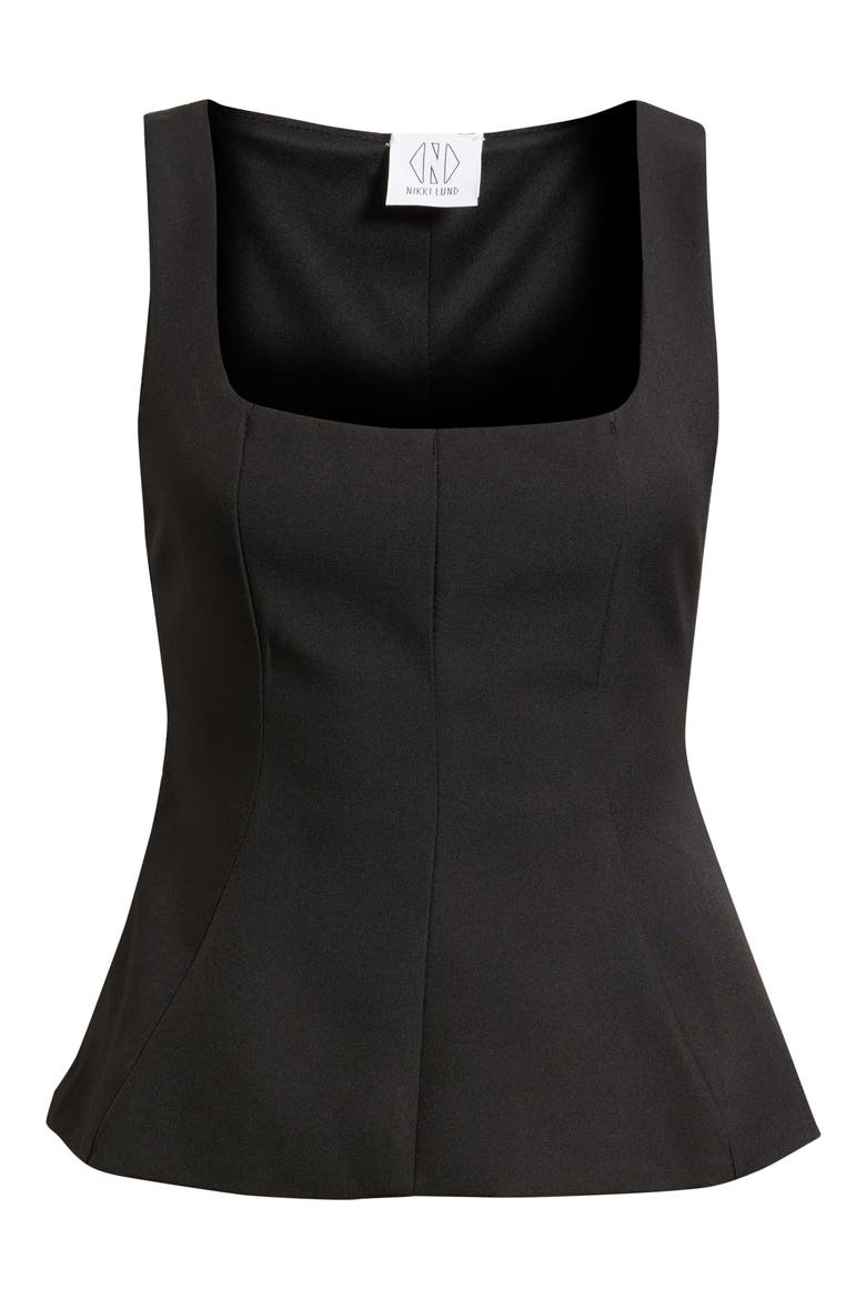 Maron Square Neck Sleeveless Peplum Top, Alternate, color, BLACK